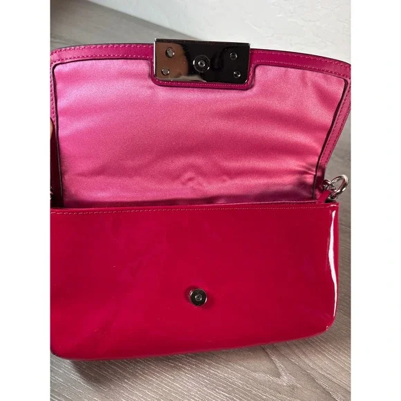 Coach Kristin Raspberry Magenta Pink Patent Leather Chain Clutch Bag Wristlet - Picture 6 of 8
